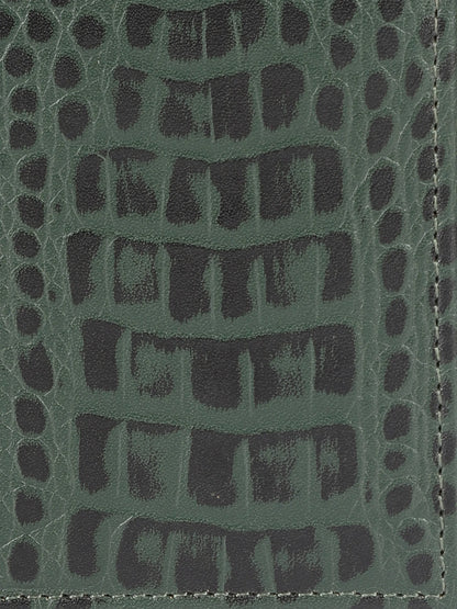 IN.HIDE Classic Croco Olive Real Leather Bi-Fold Wallet with 11 Card Holders for Men