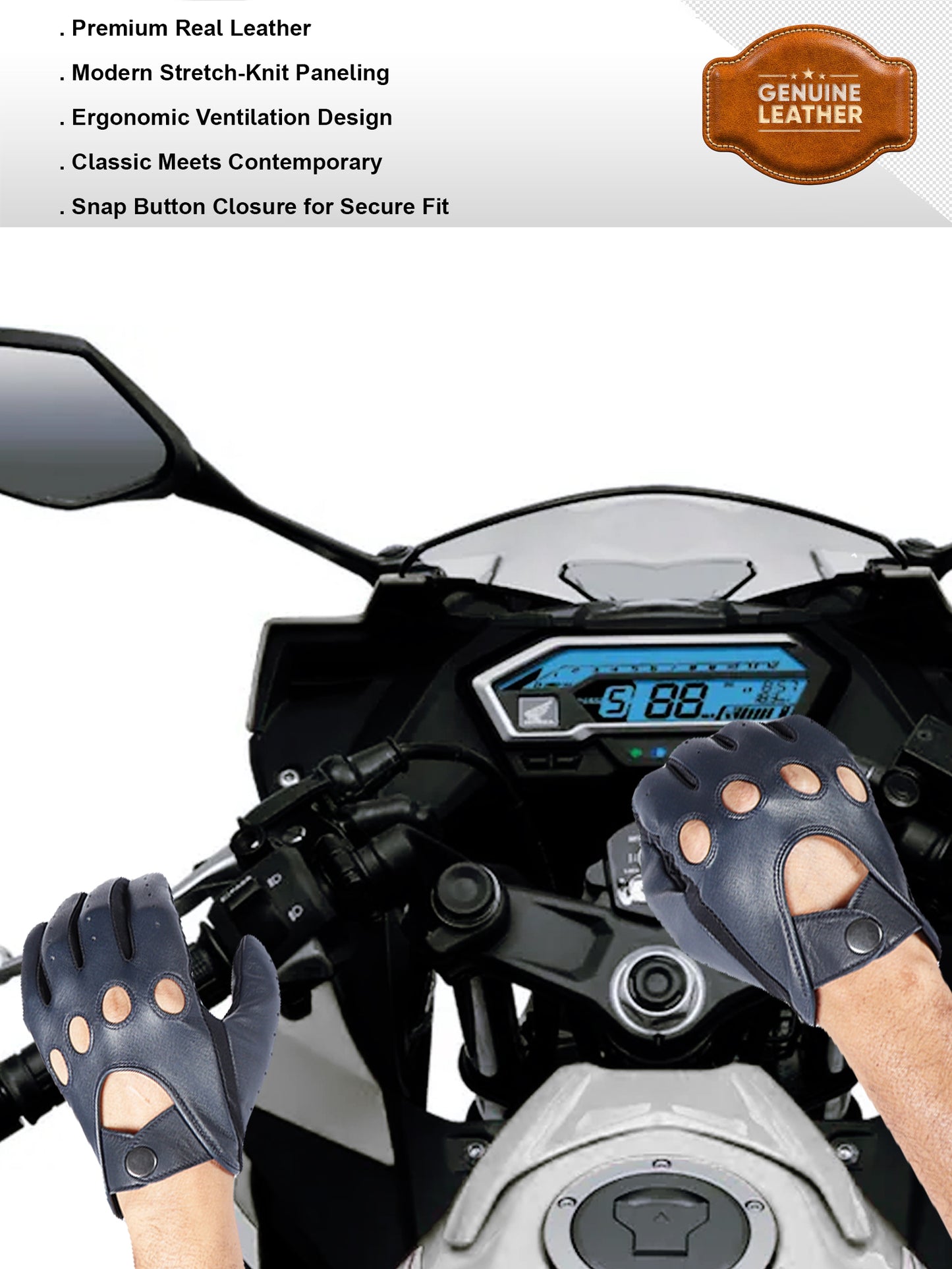 IN.HIDE Classic Rider Gloves - Navy Blue
