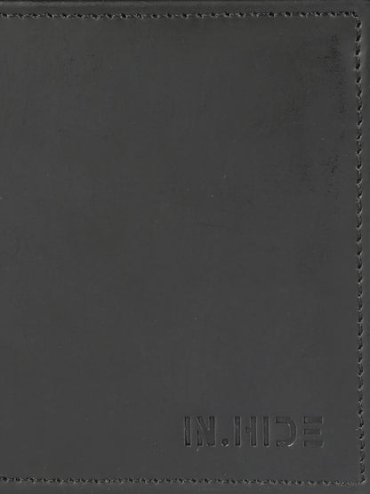IN.HIDE Black Soft Matte Finish Real Leather Wallet for Men - 6 card slots with coin Pocket