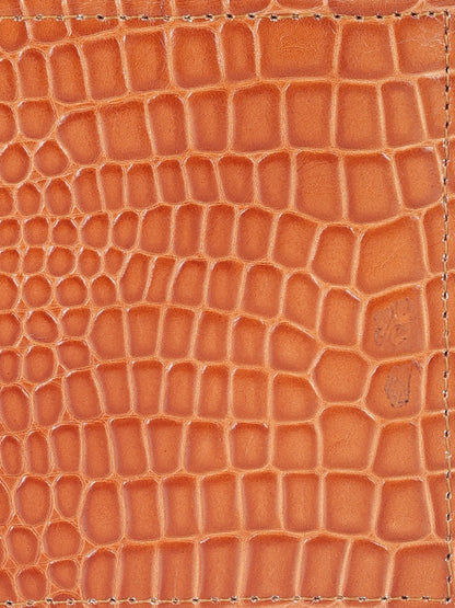 IN.HIDE Classic Tan Croco Texture Real Leather Bi-Fold Wallet with 10 Card Holders for Men