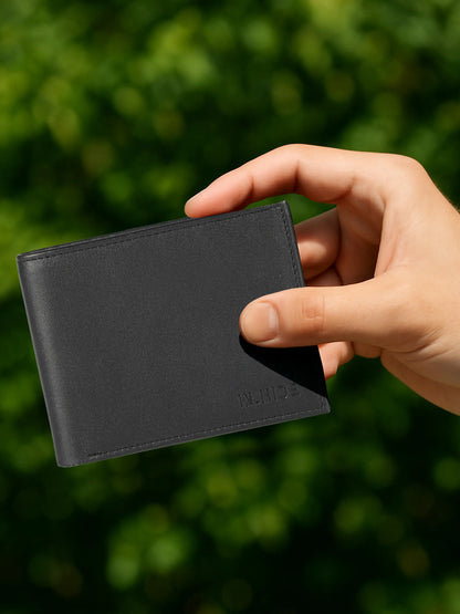 IN.HIDE Black Soft Shiny Leather Wallet for Men – 10 Card Slots, Hidden Pocket, Premium Quality