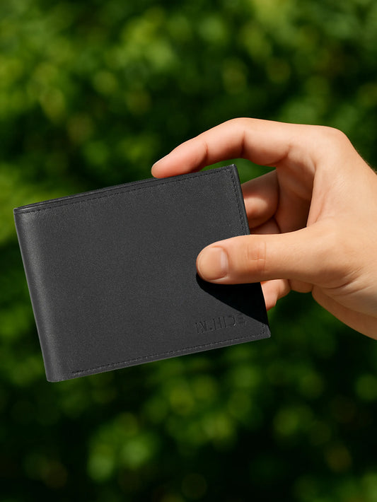 IN.HIDE Black Soft Shiny Leather Wallet for Men – 10 Card Slots, Hidden Pocket, Premium Quality