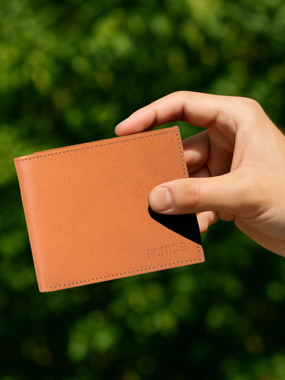 IN.HIDE Classic Tan & Black Soft Matte Real Leather Dual-Color Wallet for Men