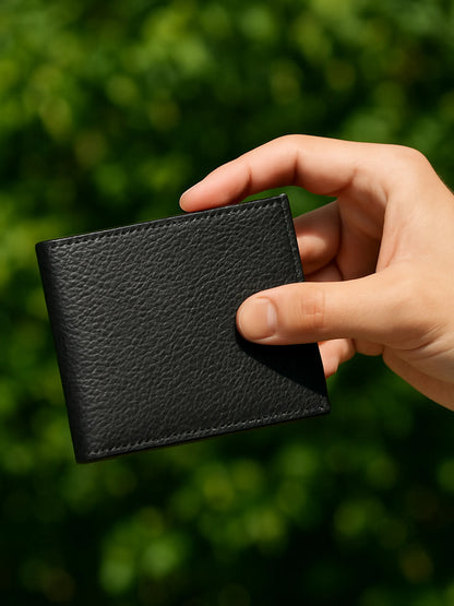 IN.HIDE Classic Black PDM Real Leather Bi-Fold Wallet with 10 Card Holders for Men