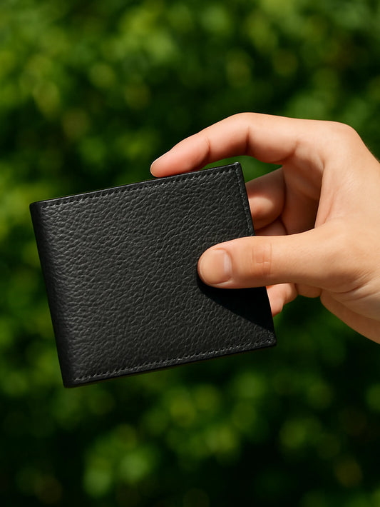 IN.HIDE Classic Black PDM Real Leather Bi-Fold Wallet with 10 Card Holders for Men