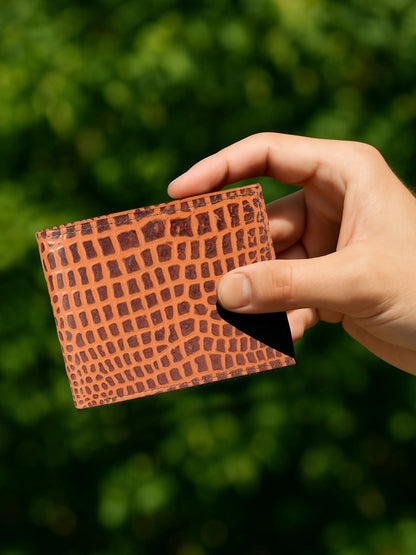 IN.HIDE Classic Croco Dual Tone Light & Dark Brown Real Leather Bi-Fold Wallet with 10 Card Holders for Men