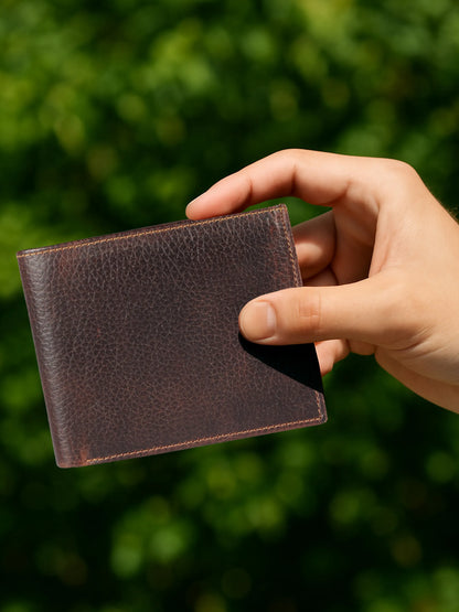 IN.HIDE Dark Brown Vintage Real Leather Wallet for Men - 6 card slots with coin Pocket