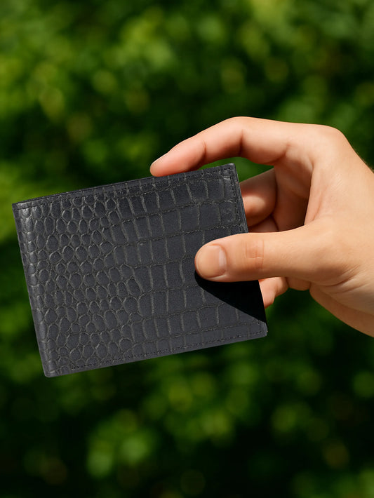IN.HIDE Black Croco Texture Real Leather Wallet for Men