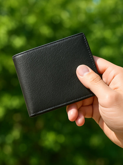 IN.HIDE Black Soft Real Leather Wallet Men – Coin Pocket with 6 Card Holders
