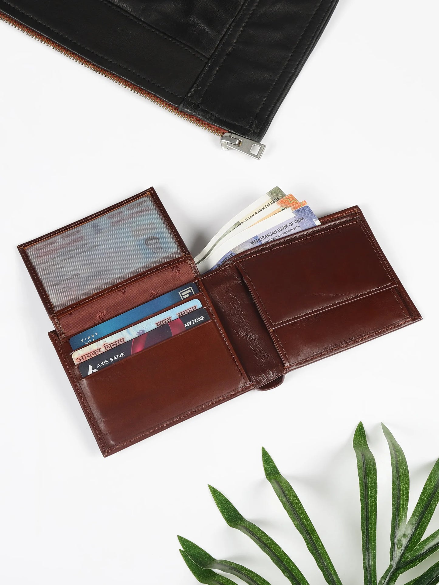 IN.HIDE Cherry Red Soft Shiny Real Leather Wallet for Men - 6 card slots with coin Pocket