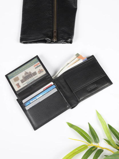 IN.HIDE Black Soft Real Leather Wallet Men – Coin Pocket with 6 Card Holders