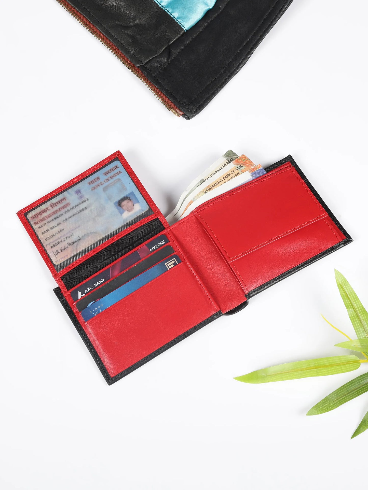IN.HIDE Black & Red Soft Matte Real Leather Dual-Color Wallet for Men