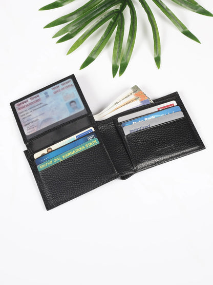 IN.HIDE Classic Black PDM Real Leather Bi-Fold Wallet with 10 Card Holders for Men