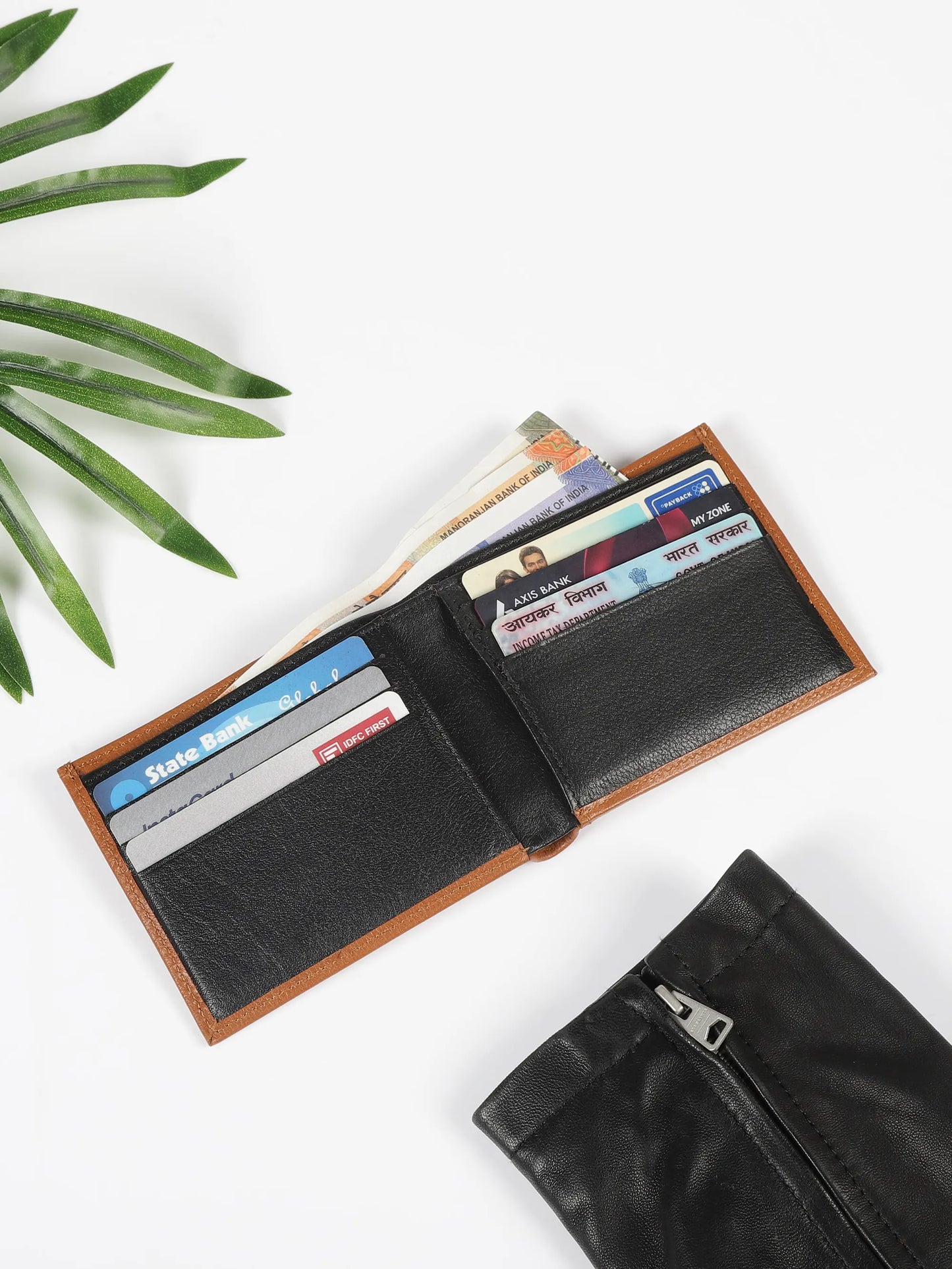 IN.HIDE Classic Tan & Black Soft Matte Real Leather Dual-Color Wallet for Men