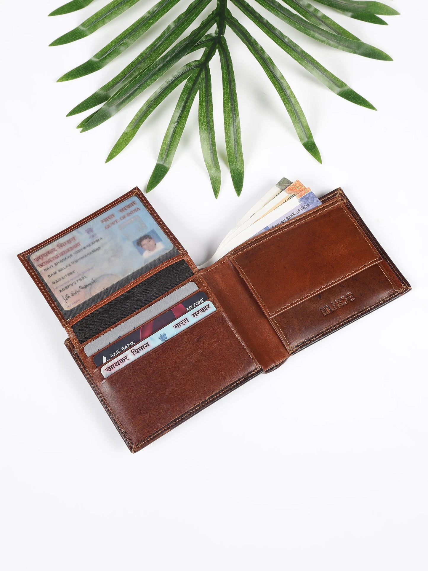 IN.HIDE Dark Brown Vintage Real Leather Wallet for Men - 6 card slots with coin Pocket