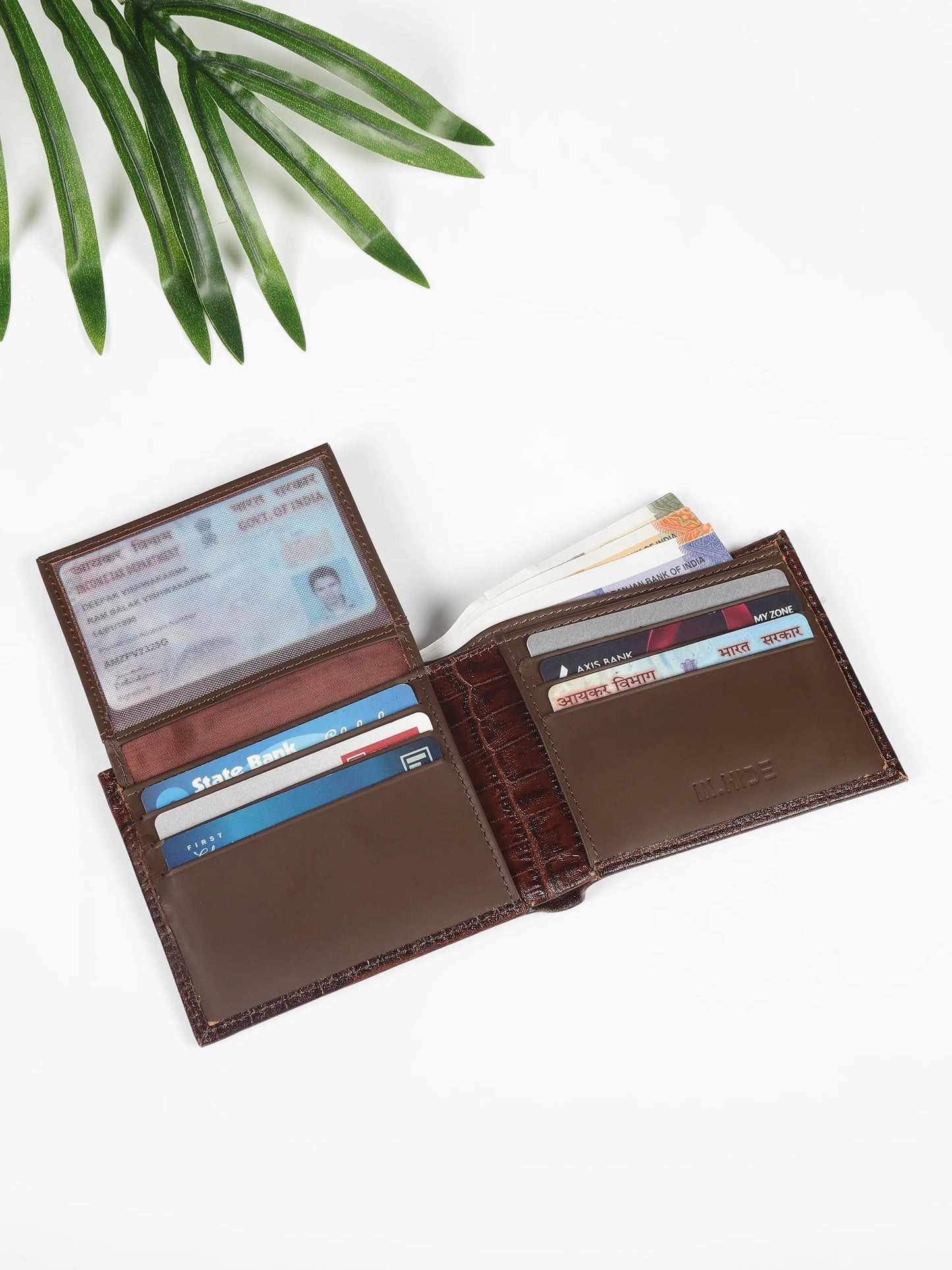 IN.HIDE Classic Maroon Croco Texture Real Leather Bi-Fold Wallet with 10 Card Holders for Men