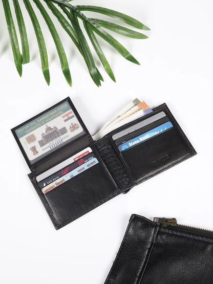 IN.HIDE Black Croco Texture Real Leather Wallet for Men